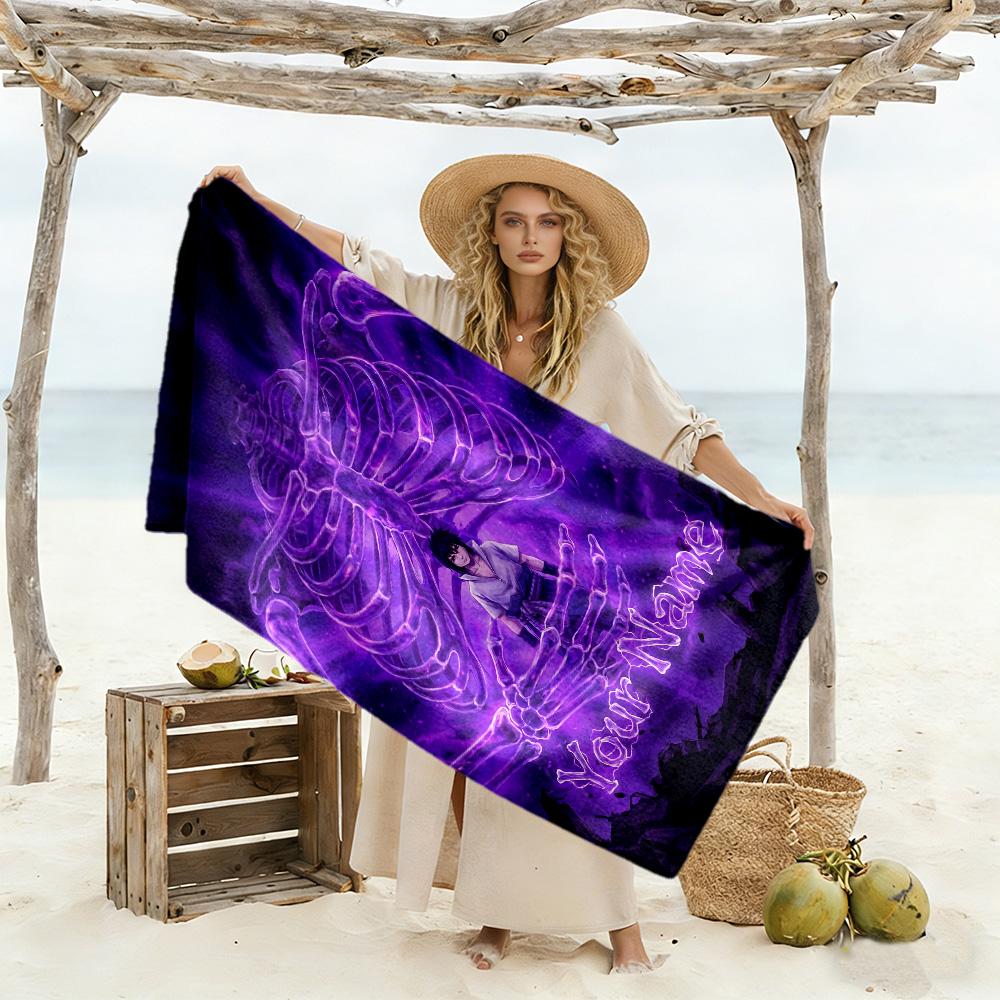 Naruto Character Customize Text Beach Towel High Absorbency & Quick-Dry Suitable for Swimming Gym Camping Yoga Vacation