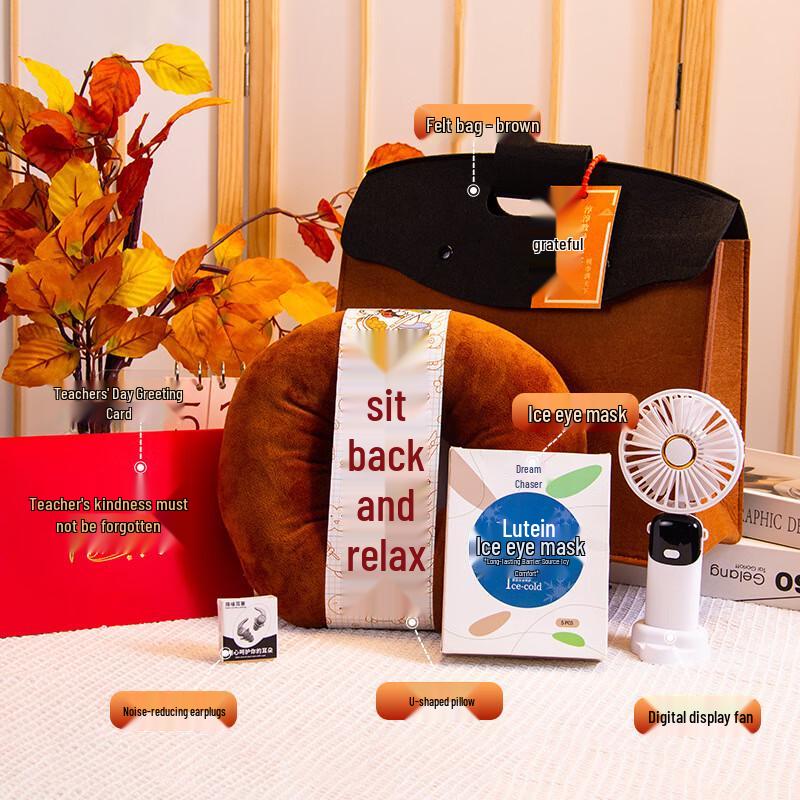 A1 Portable Comfort & Travel Gift Set with Glass Cup b6 Earplugs, U-Pillow, Eye Mask, Fan