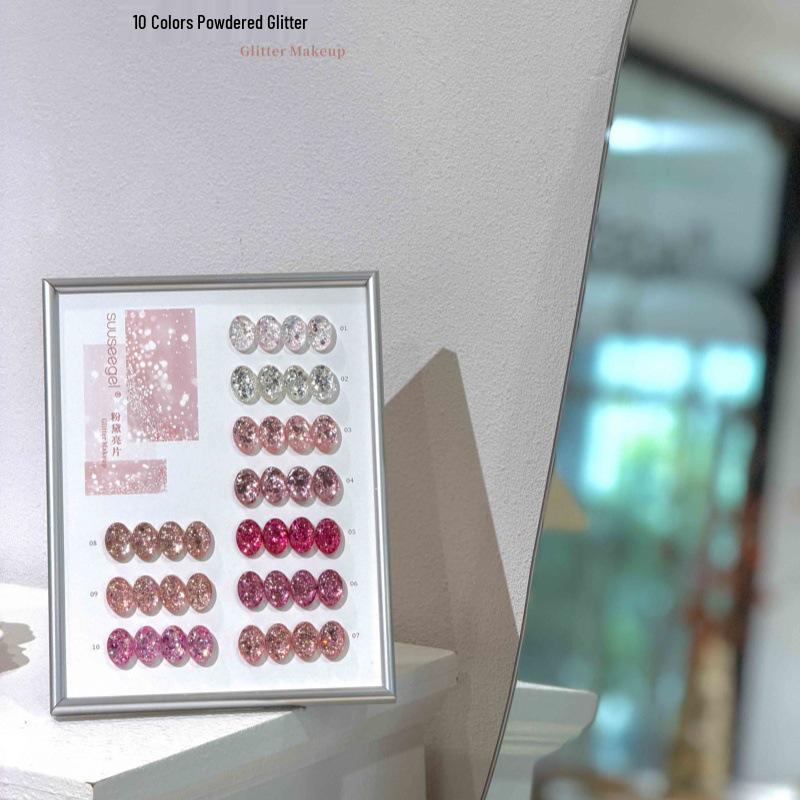 2026 Pink Series: 10-Color Nail Art Set - Glitter Gel & Super Flash Powder Bundle