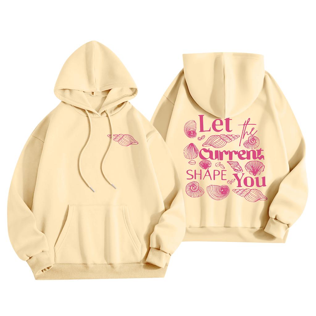 Damenmode Damen Leichter Langarmpullover mit Taschen Preppy Graphic Hoodie