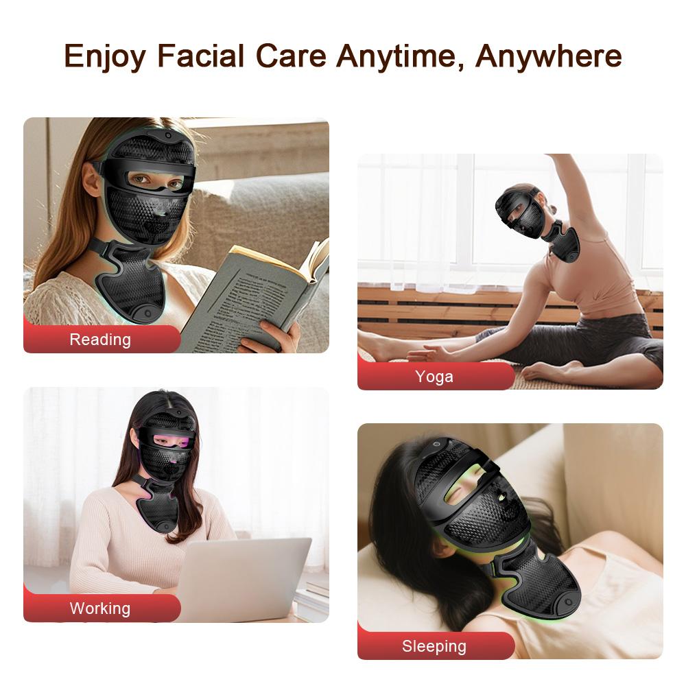 Wireless 7 Color LED Mask With Neck 222LEDs Light Photon Mask Improves Fine Lines Lighten Spots Rechargeable Neck Face Care