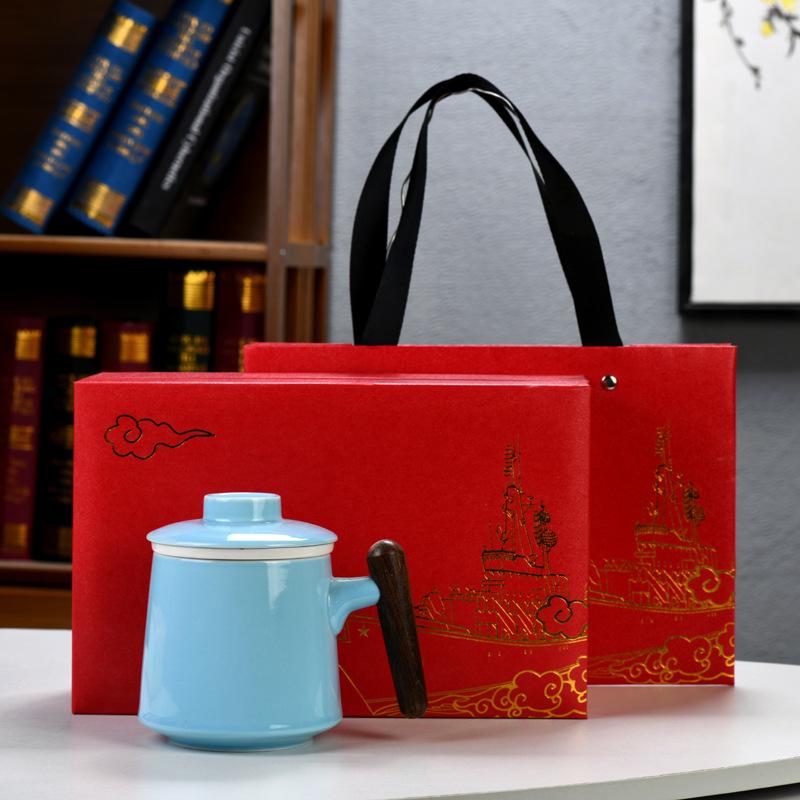 Ceramic Water Cup Teacup With Lid Office Cup Gift Box White Porcelain Cup With Filter Liner Gift