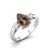 9X6mm Pear Smoky Quartz 925 Sterling Silver Three Stone Women Anniversary Ring