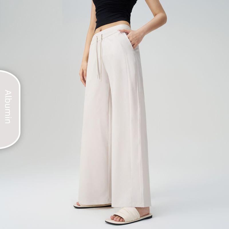 

Lu Same Style Cool Anti-Yoga Loose Pants Women s Summer Thin Loose Drawstring High Waist Straight-leg Pocket Sports Pants Albumin M