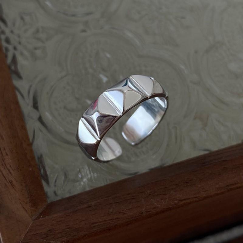 Silver Geometric Rhombus Rings for Women Men Geometric Retro Engagement Open Finger Ring Party Jewelry Anillos