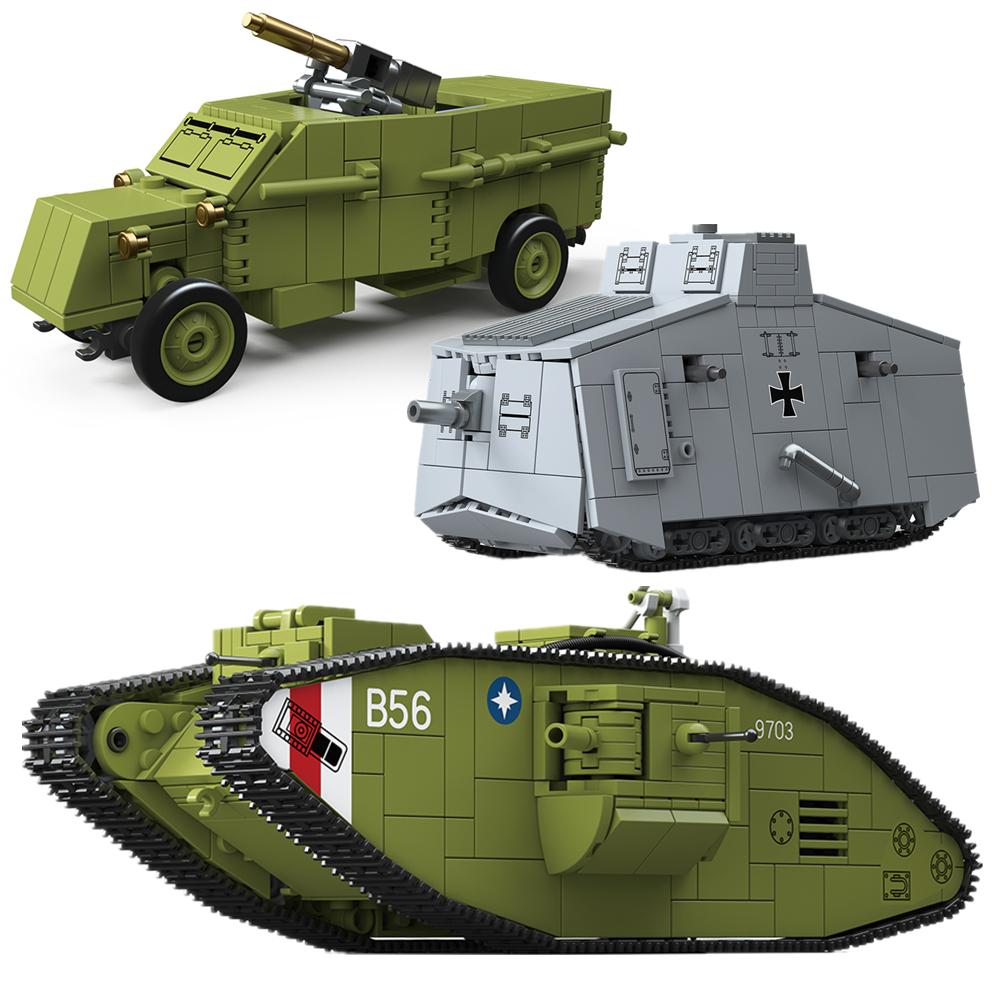 Interesting Toys Unisex Kids Ww1 Military Army Soldiers World War I Heavy Tank Mk.v A7v Heavy Tank Model Assemble Building Blocks Bricks Children's Diy Toys