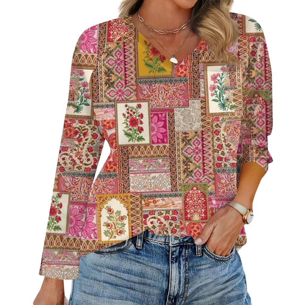 Women's Raglan Long Sleeve V-Neck T-Shirt Splicing Solid Color Casual Top Pullover V-Neck Pocket Bottoming Shirt