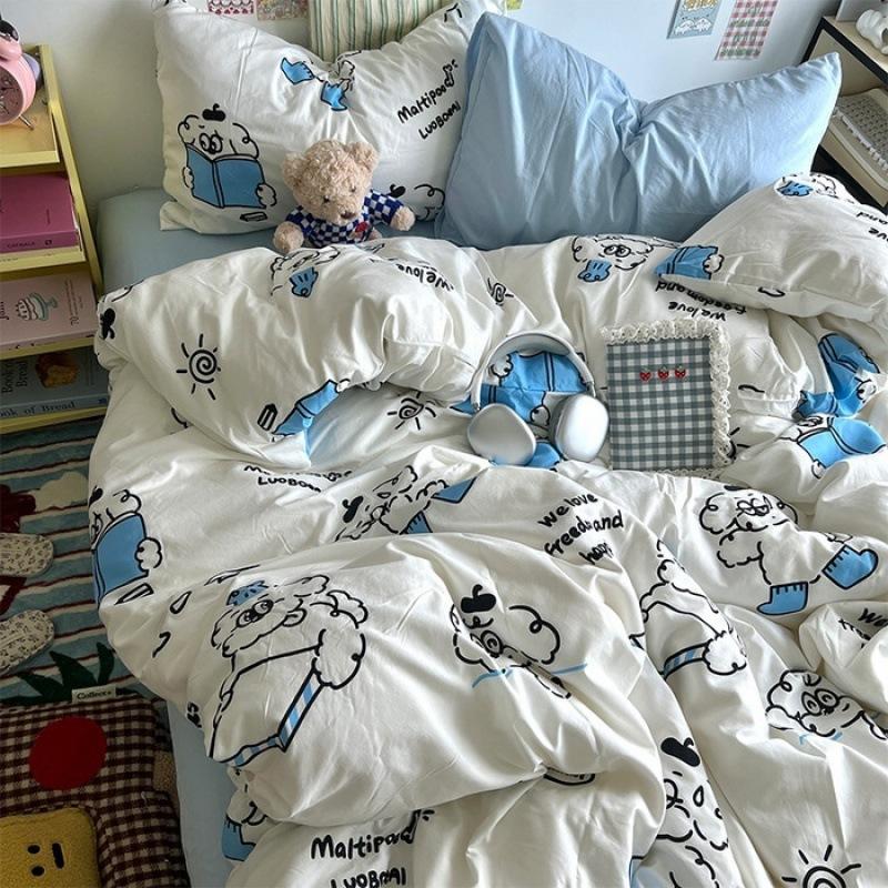Washed Cotton Four-piece Set, Small Fresh Quilt Cover, Dormitory Bed Sheet Three-piece Set, Bedding