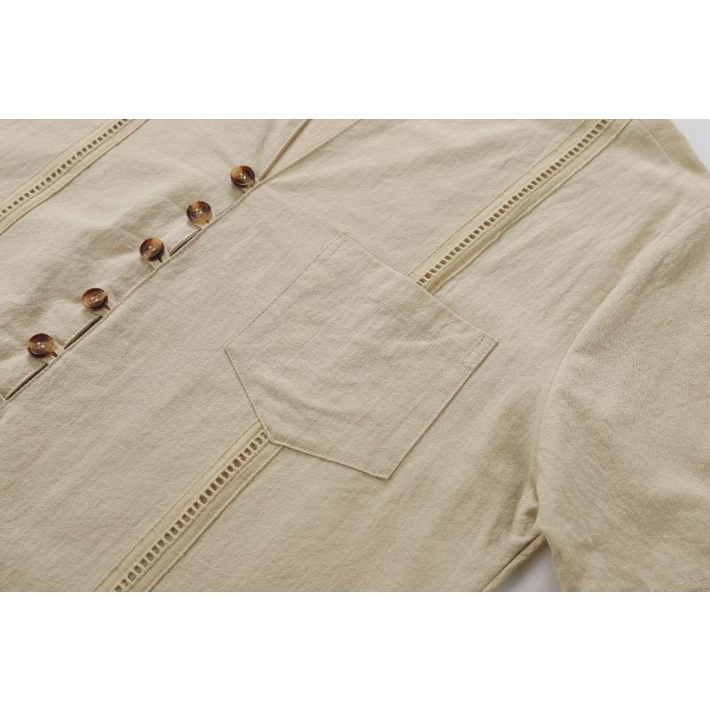 Herren Frühling Herbst Retro Baumwolle Lässig Locker Langarmhemd