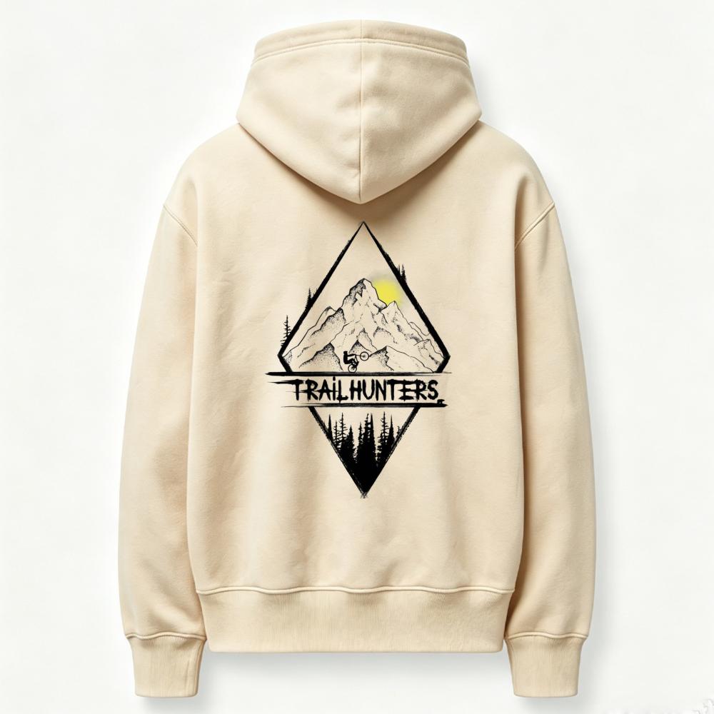 Trailhunters Mountain Forest Graphic Hoodie Back Print Long Sleeve Pullover Sweatshirt Outdoor Hiking Casual Streetwear Hooded