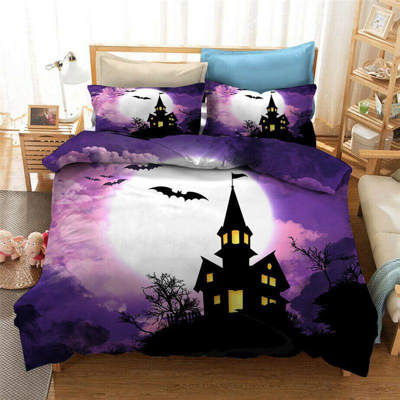 

3d Halloween 23pcs Cartoon Bedding Set Duvet Cover Pillowcase Witch Pumpkin Castle,EU-Single-2pcs