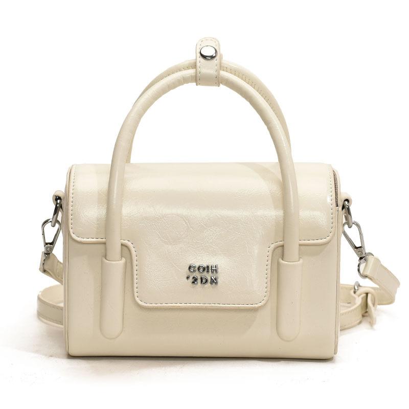 Niche Retro Portable Small Square Bag, Simple Oil Wax Leather, High-end Sense, Solid Color Single Shoulder Messenger Women's Bag