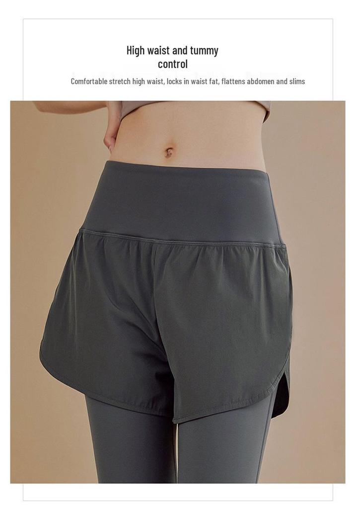 High Waist Plus Size Women's Yoga Pants, Quick-Dry, Pocket Design, Buttocks Covering, Two-Piece Look, Ideal for Cycling and Running.