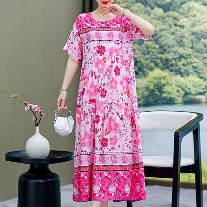 Damenkleid, Sommer, Vintage-Kleidung, lässig, kurzärmelig, langes Kleid für Damen, Sommer-Outfit