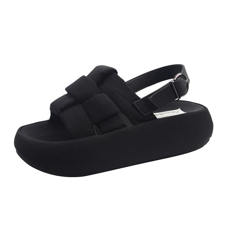 Open-toed fashion woven casual sandals  summer new breathable comfortable versatile thick-soled heightening beach shoes
