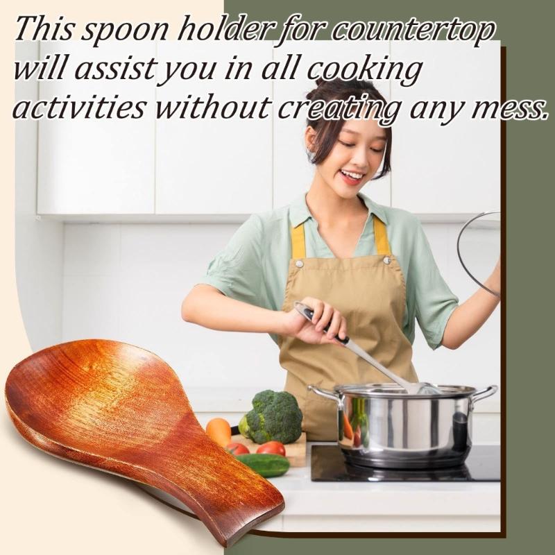 Practical Wooden Spoon Rest Elegant Cooking Holder for Kitchens Utensils and Coffee Spoons Space Saving Designs