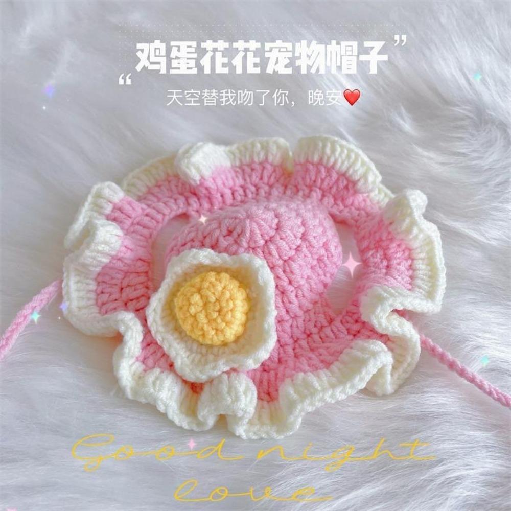 Cappello intrecciato a mano per animali domestici, simpatico cartone animato gatto cane, abbigliamento cappello decorazione, copricapo per animali domestici