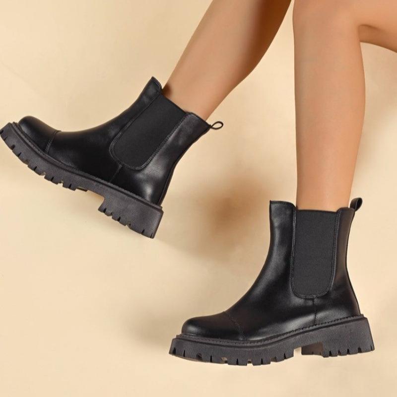 Leopard print design sense round head Martin boots New thick heel thin high heel thick heel color matching Martin boots