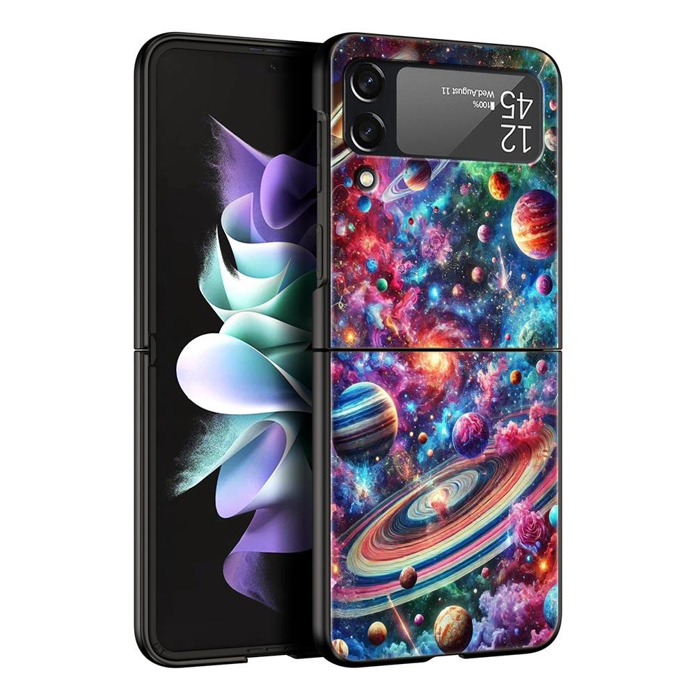 Universe Starry Sky Moon Hard PC Phone Case For Samsung Galaxy Z Flip 7 6 5 4 Black Cover For Galaxy Z Flip 3 Foldable Funda Bag