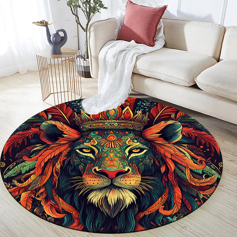 Royal Lion Round Area Rug,Carpet Rug for Living Room Bedroom Sofa Playroom Decor,Non-slip Floor Mat