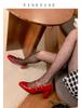 Retro Mary Jane women's shoes 2025 spring and autumn new French medium heel red single shoes women's thick heel small red shoes high heels