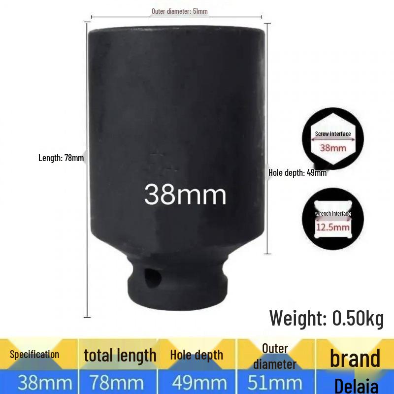 1/2'' Electric Wrench Hex Socket, 8cm, 34-46mm, Repair Tool