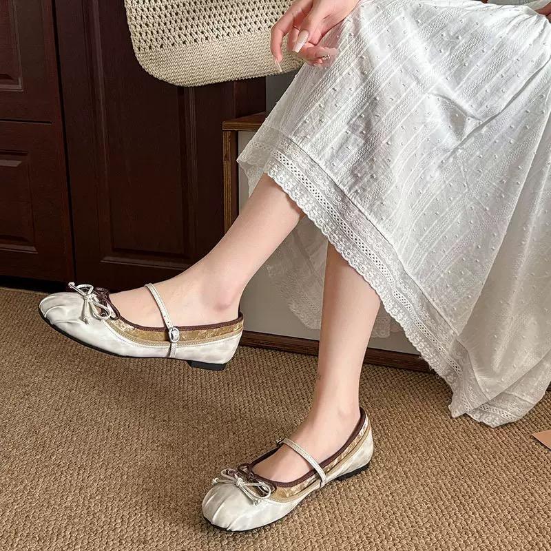 Women's Flats Fashion Bow-Knot Decoration Casual Flats Cute Butterfly Mary Janes Shoes Soft Comfortable Ballet Flats Women Shoes