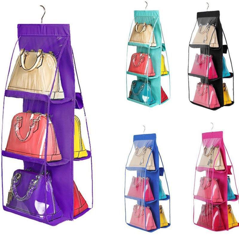 Elegant And Spacious 6 Pockets Clear Hanging Purse Handbag Tote Bag Organizer Rack