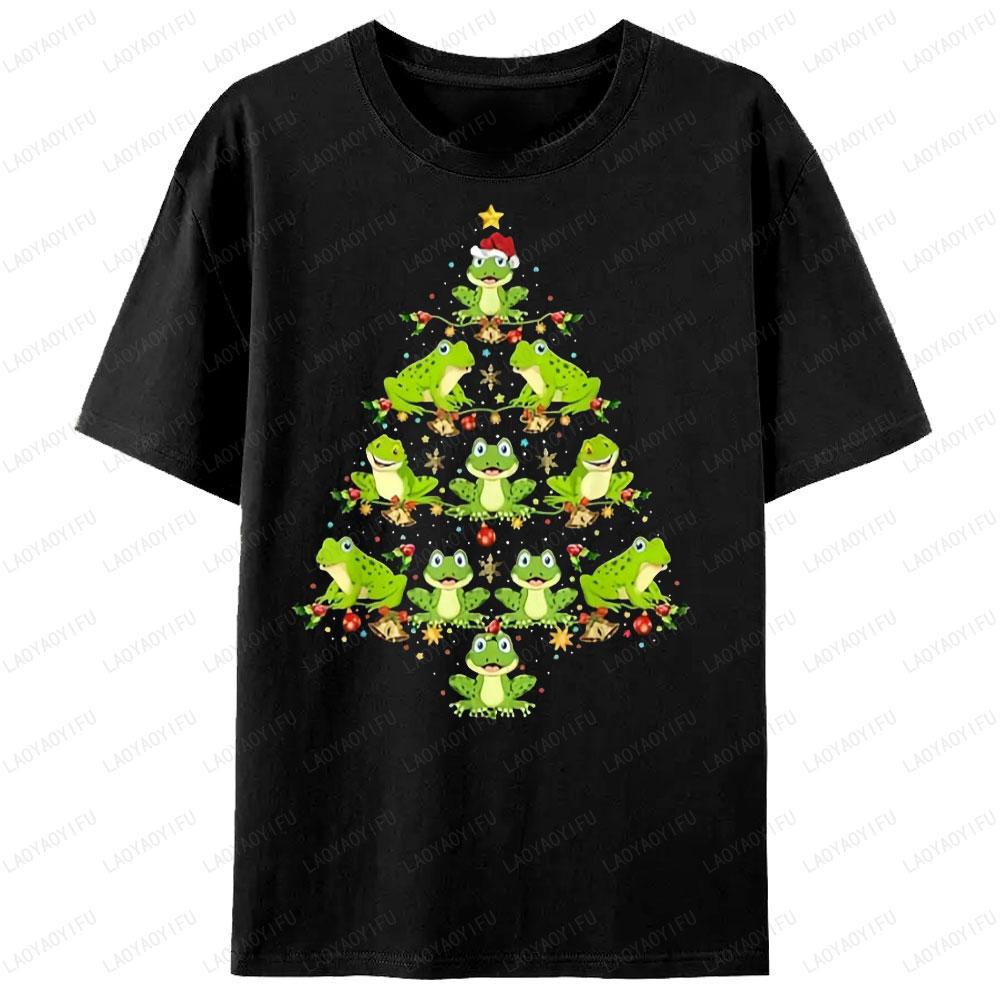 Frog Squad Christmas Trees Graphic Printed T Shirts Clothes For Unisex Funny Cute Xmas Hat TShirt Unisex Cotton Tops Classic Gift
