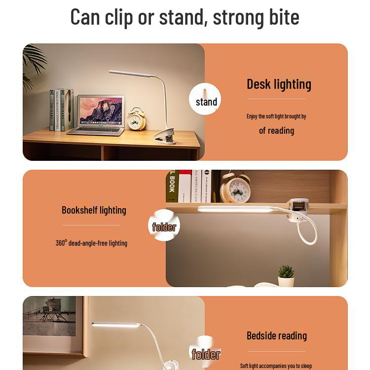 Wiederaufladbare Augenschutz-Klemm-Schreibtischlampe für Studenten und Studentenwohnheime