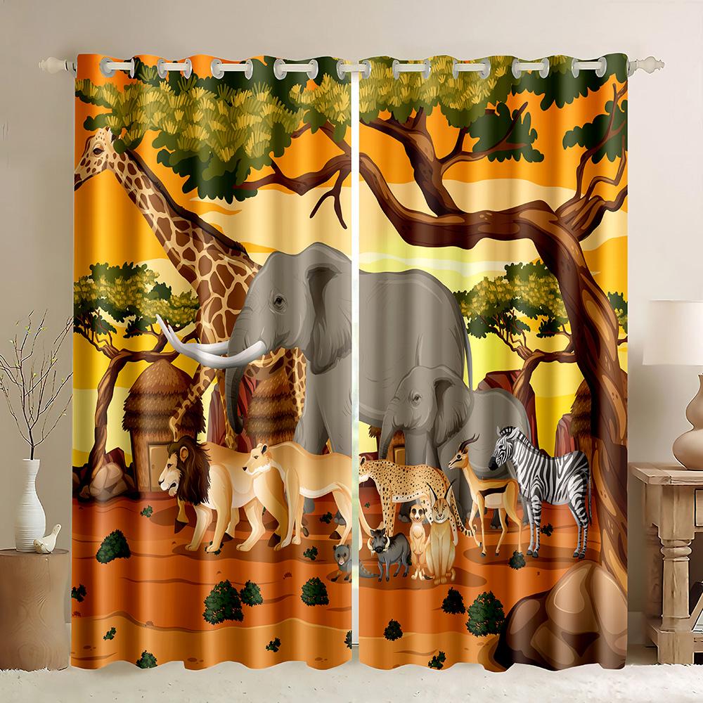

Сафари животные мультфильм джунгли лес окна шторы жалюзи для гостиной детская спальня ванная комната кухня дверь домашний декор 2 шт 135W165H(CM)53x65in&rod pocket