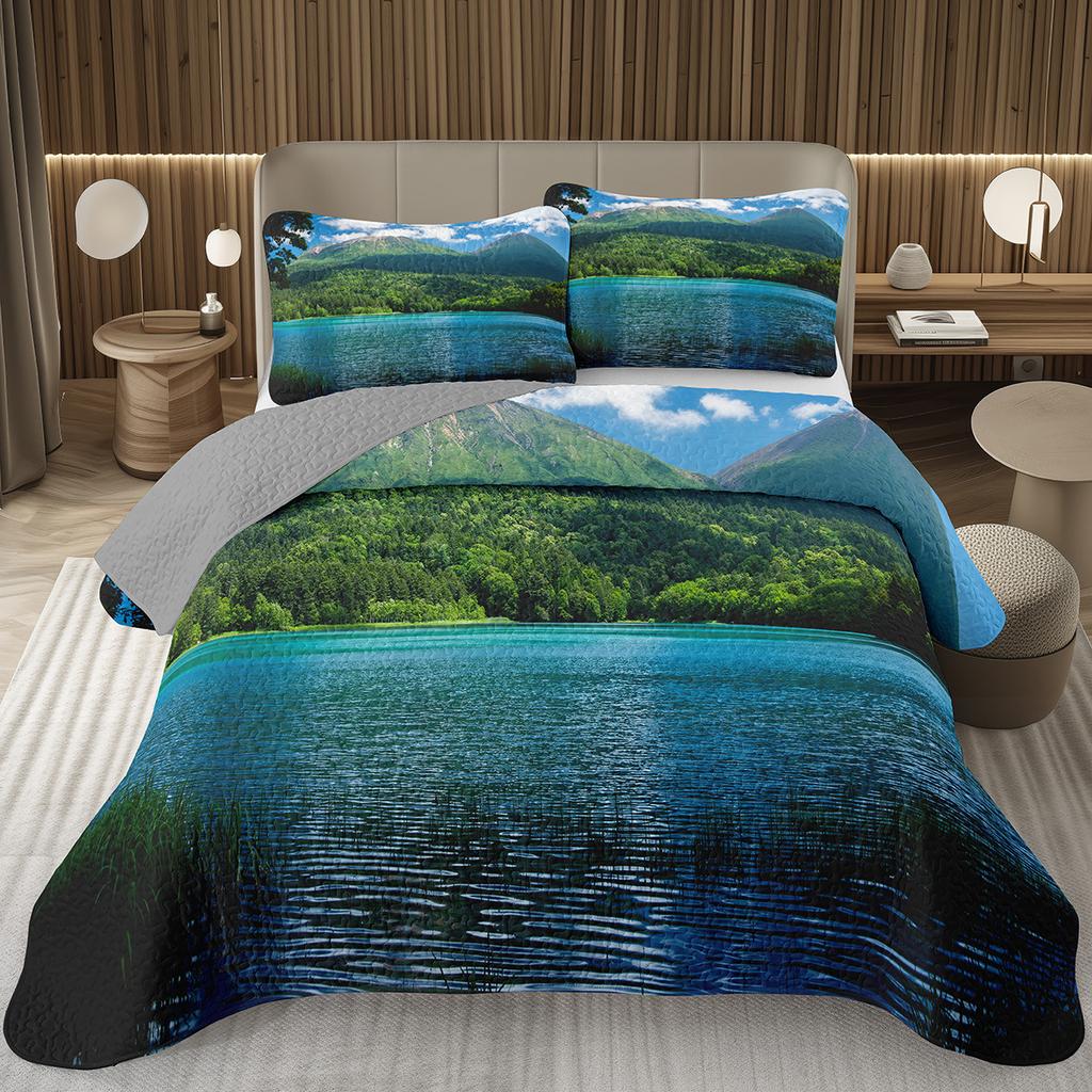 Mountain Bedspread Queen/Twin, Natural Landscape Coverlet Set for Boys Girls Adults Room Decor, Soft Polyester Quilted Bedding
