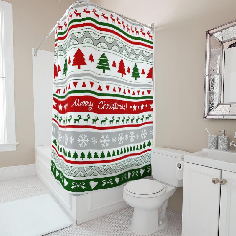 TU Christmas Shower Curtain Holiday Festive Waterproof Bathroom Decor Farmhouse Style Merry Xmas Pattern Backdrop Xmas Gift