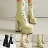 Streetwear Coole Stiefel Für Damen Klobiger Block Hoher Plateauabsatz Runde Zehenpartie Knöchelhohe Stiefel Kurzer Bootie Abschlussballkleid Accessoires