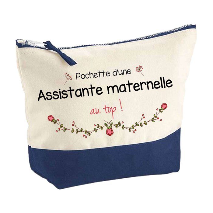 Trousse de maquillage - PLANETEE - Assistante maternelle au Top - Grand format - Coton - Impression HD (Fabriquée en France)