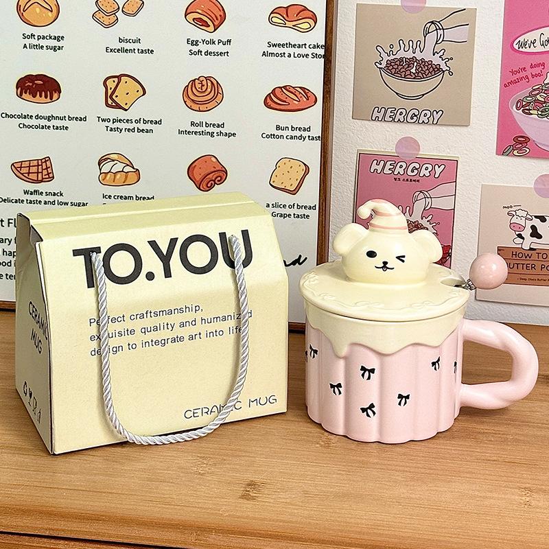 Funny Dog Ceramic Cup Souvenir Cup Household Water Cup with Lid Mug Birthday Gift Girl Coffee Cup