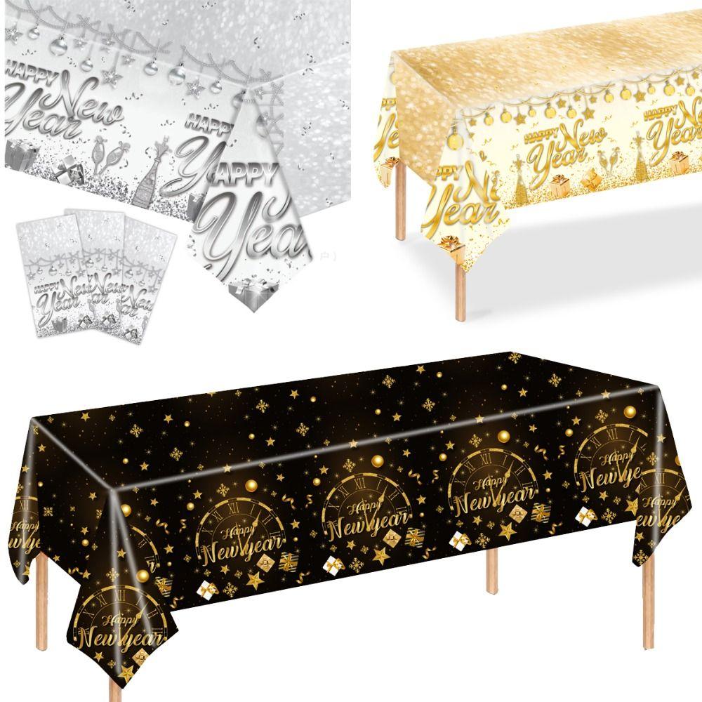 Cute Plastic New Year Tablecloth Bronzing Black Gold Disposable Tablecloths Disposable Table Decoration Table Cover New Year