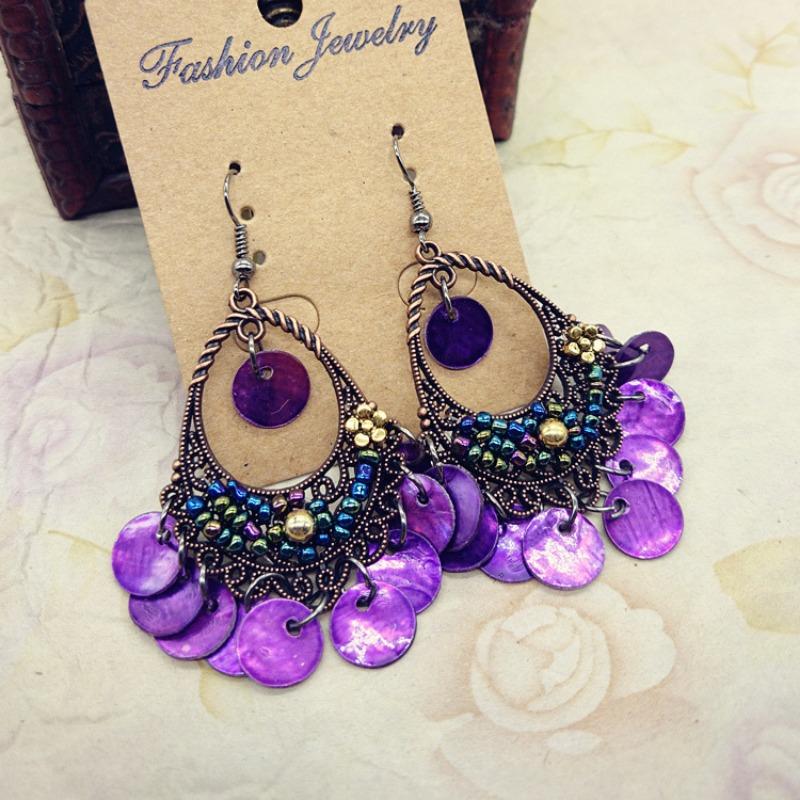 Hawaiian Vintage Bohemian Earrings, Beach Shell Tassel Long Earrings Women's Accessories