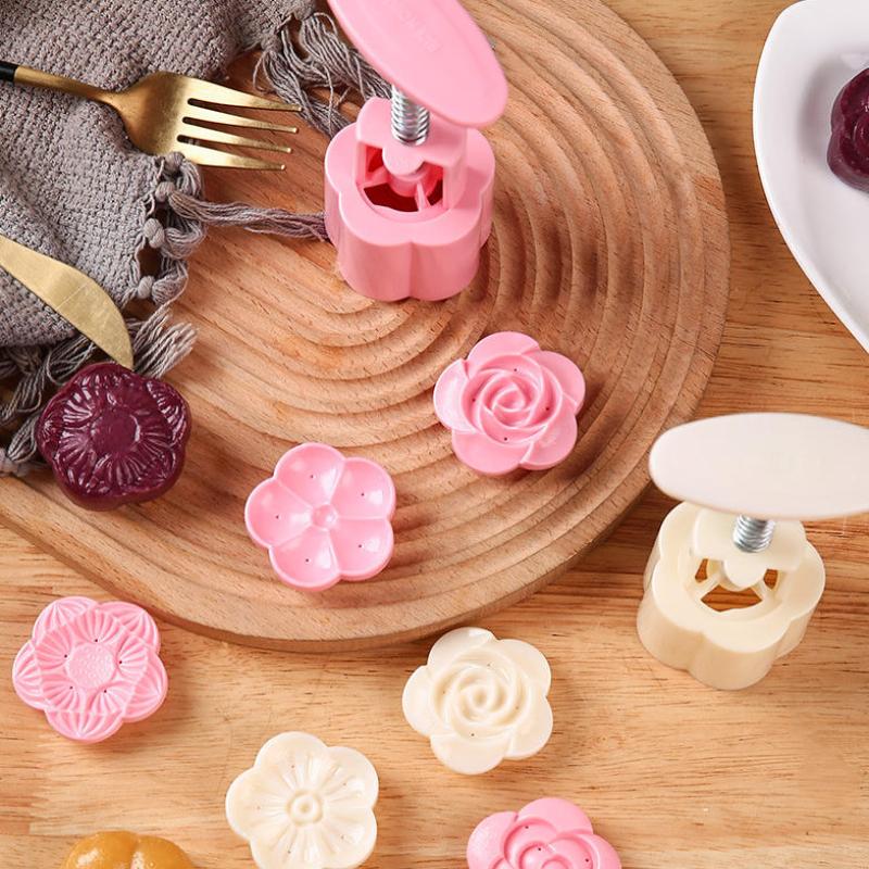 Hand Press Mooncake Mold Easy Demolding Clear Flower Stamps Food Grade for Home Baking Mid Autumn Festival DIY