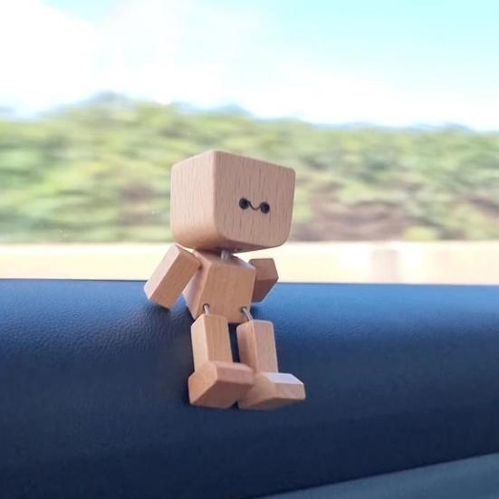1/2 Sets Shaking Wooden Man Figurine with 12 Magnetic Expressions Handmade Shaking Feet Wooden Doll Car Dashboard Desktop Decoration