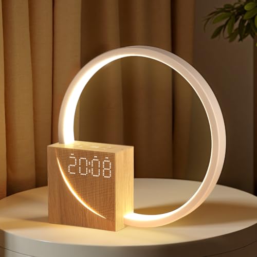 

blonbar Ambient Lighting, Bedside Alarm Clock Table Lamp, Stepless Dimming Stylish Nursing Light, 3 Brightness Levels, USB Charging, Touch Control, De