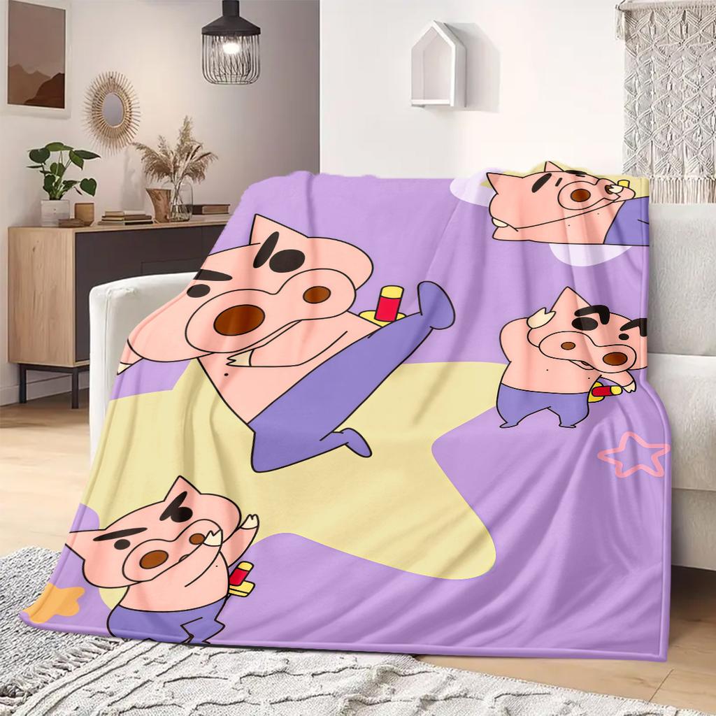 Shinchan Anime Print Blanket Warm Comfortable Flannel Blanket Suitable for Bedrooms, Sofas, Beds, Chairs, Picnics, Travel