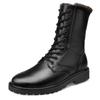 Botas Martin de Couro de Cano Alto Masculinas com Solas Planas, Design Vazado e Biqueiras Arredondadas - Cadarço e Zíper Lateral para Trabalho ao Ar Livre.