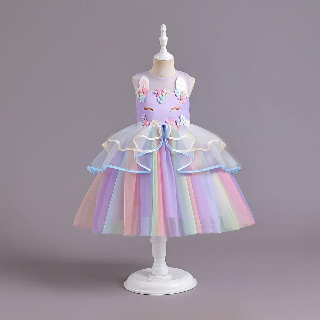 Girls Princess Dress Birthday Bow Dress Children's Pumple Dress Girls' Host Performance Dress