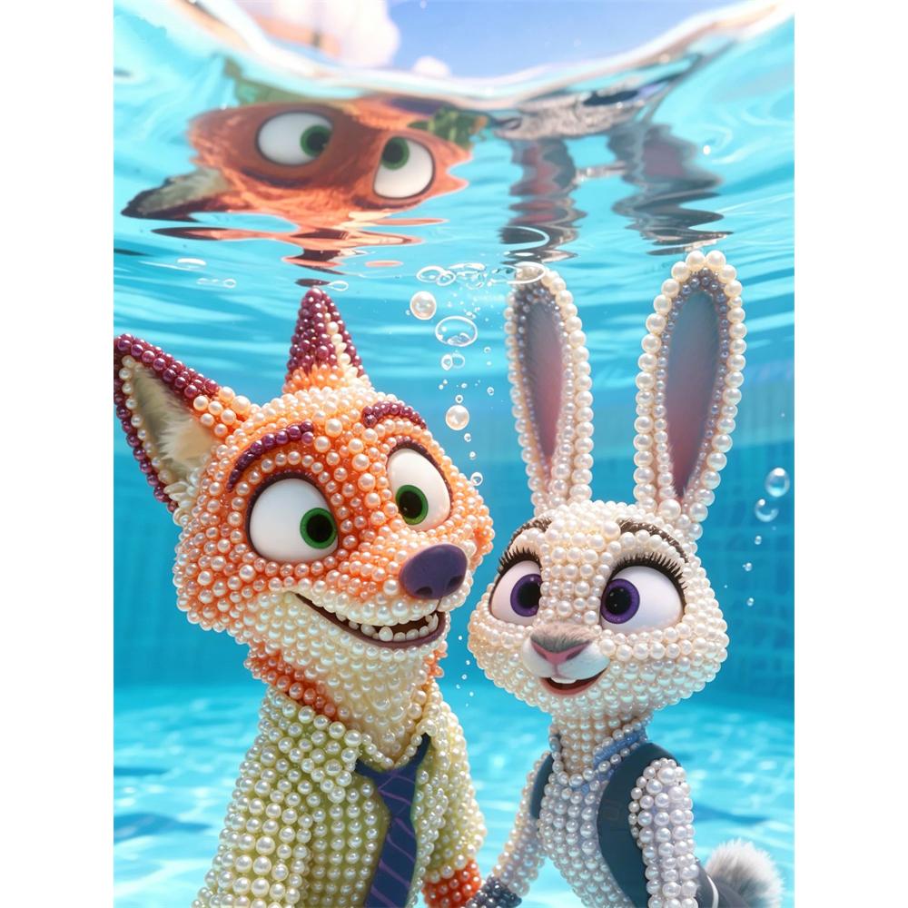 

Disney DIY Pearl Art Painting Zootopia Nick and Judy in the Underwater World Home Wall Decoration Pearl Gem Painting Pictures Crafts Home Decoration 30x40