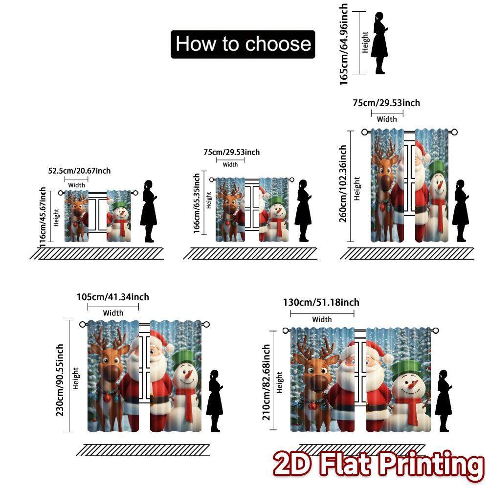 2pcs,Curtains Cute Santa Claus with Reindeer Snowman (2) Fashionable Popular Curtains Semi-Sheer Curtains Decorations Inside