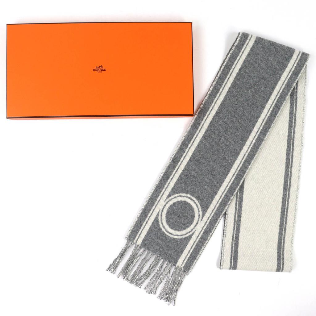 Pristine HERMES Scarf Bande de Repo Two-tone fringe long dress gray cashmere Used