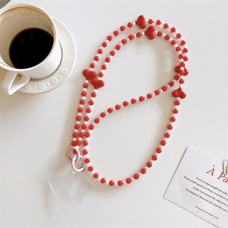 Korean Style Sweet Girl Colorful Heart Handmade Beaded Phone Case Long Chain Strap Crossbody Internet Celebrity New Chain