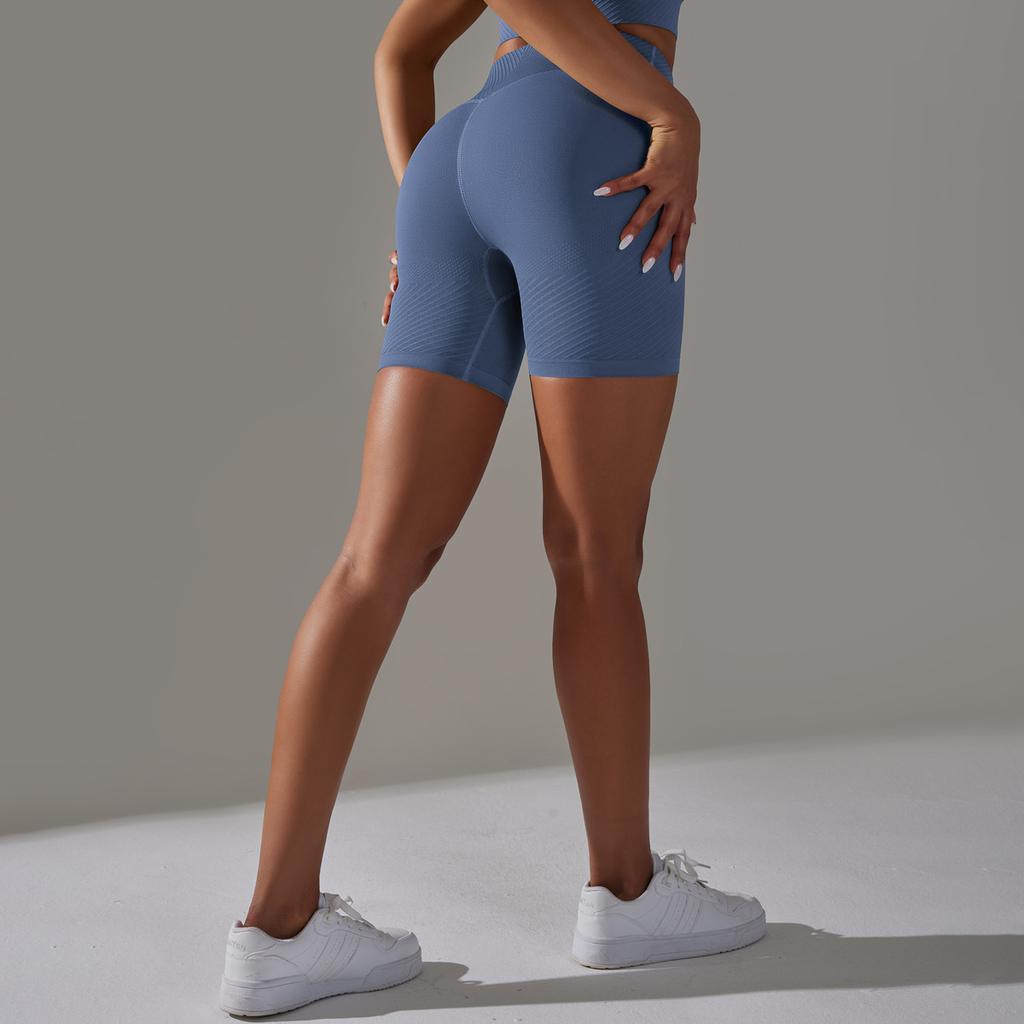 Jacquard de culoare solidă, talie înaltă, talie, ridicare șold, pantaloni scurți yoga pentru alergare fitness, pantaloni trei sferturi femei