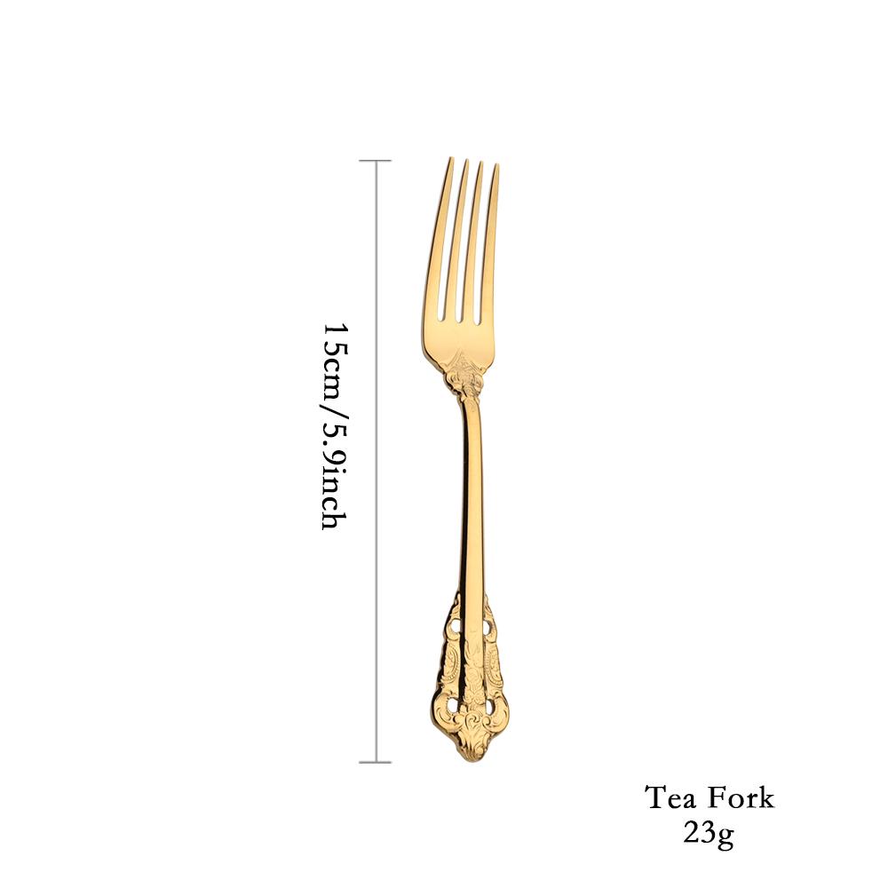 Vintage Western Gold Plated Cutlery Dining Knife Fruit Fork Teaspoon Butter Knife Set Luxury Dinnerware Engraving Tableware Set